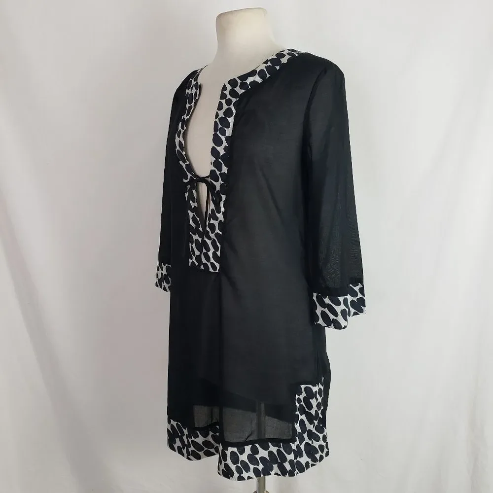 Gothic La Blanca Leopard Border Tunic Sheer Black Witchy Resort Coverup Dress S